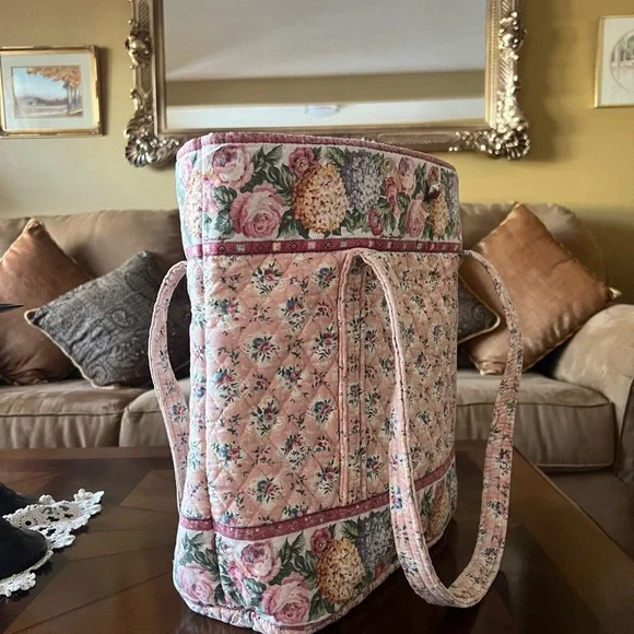 Vintage VERA BRADLEY Pastel Pink Large Button Close Tote Bag - Picture 5 of 7